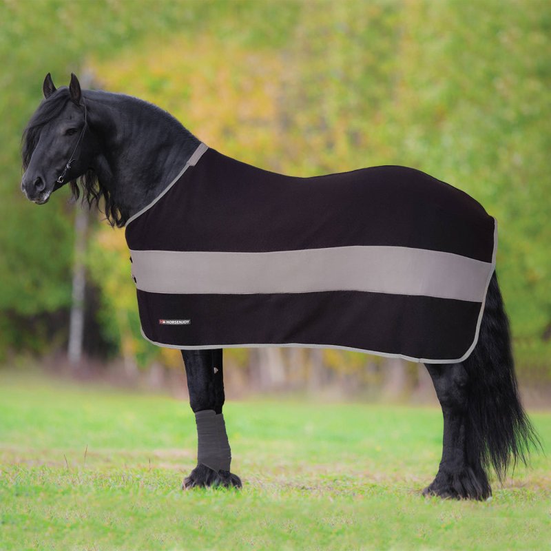 Horsenjoy derka polarowa z pasami Jasmine czarno-szara